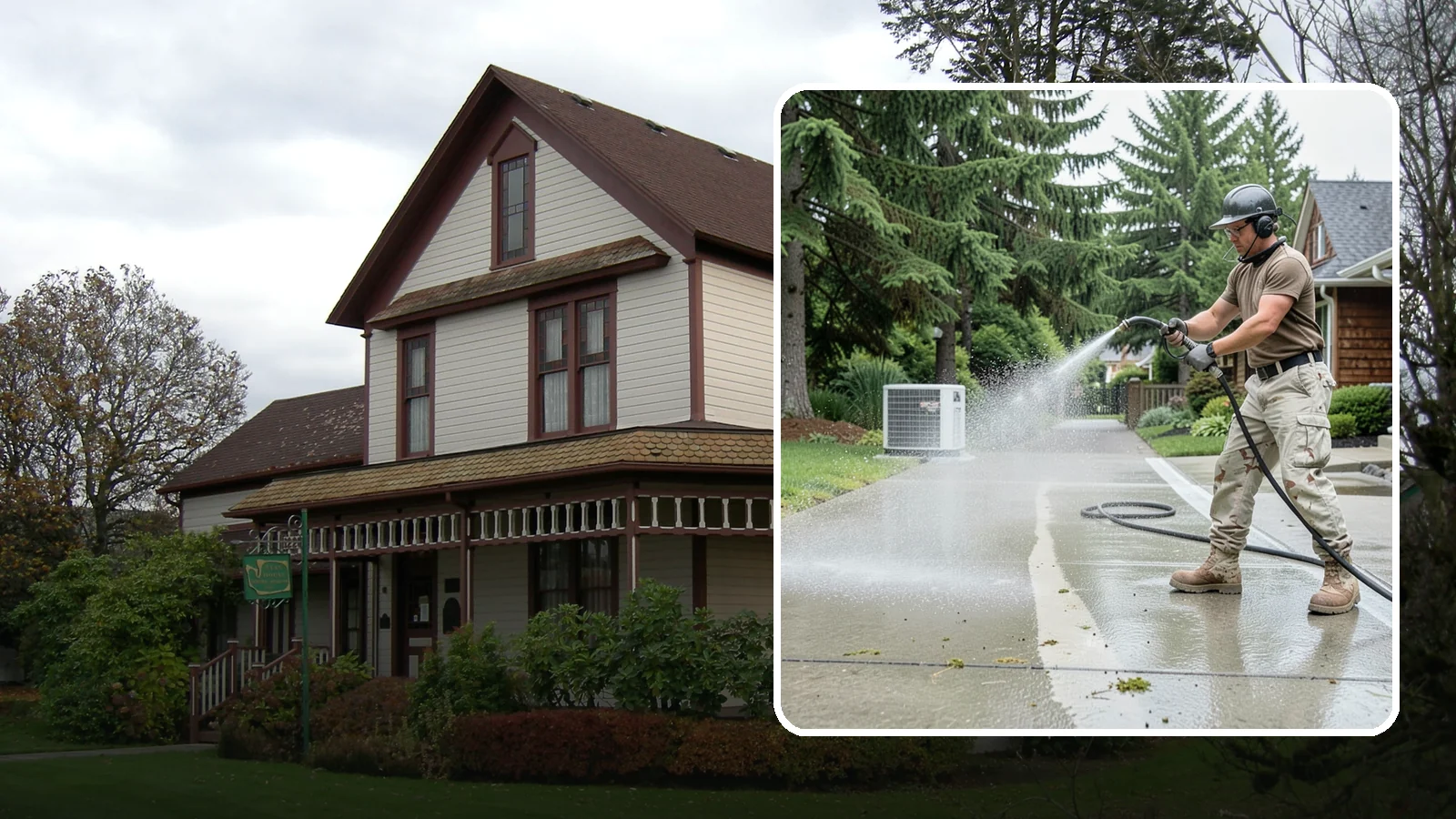 Concrete Pad Cleaning in Sumner, Pierce County, WA - Refresh AC pads, shed pads, and utility slabs that collect moss and debris in the damp Northwest climate.