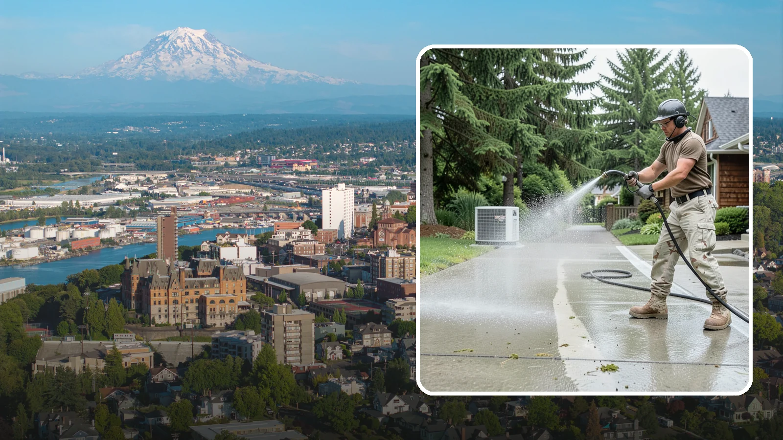 Concrete Pad Cleaning in Tacoma, Pierce County, WA - Refresh AC pads, shed pads, and utility slabs that collect moss and debris in the damp Northwest climate.