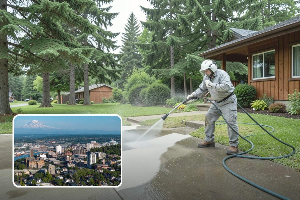 Concrete Pad Cleaning in Tacoma, Pierce County, WA - Clears moss from low, shaded utility slabs
