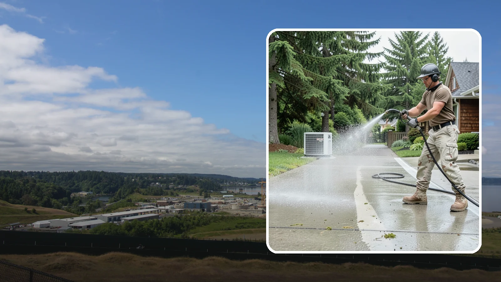 Concrete Pad Cleaning in University Place, Pierce County, WA - Refresh AC pads, shed pads, and utility slabs that collect moss and debris in the damp Northwest climate.