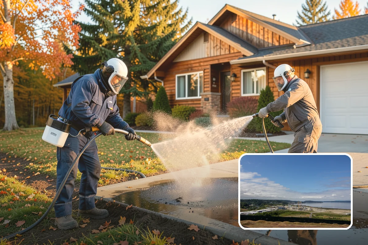 Concrete Pad Cleaning in University Place, Pierce County, WA - Clears moss from low, shaded utility slabs