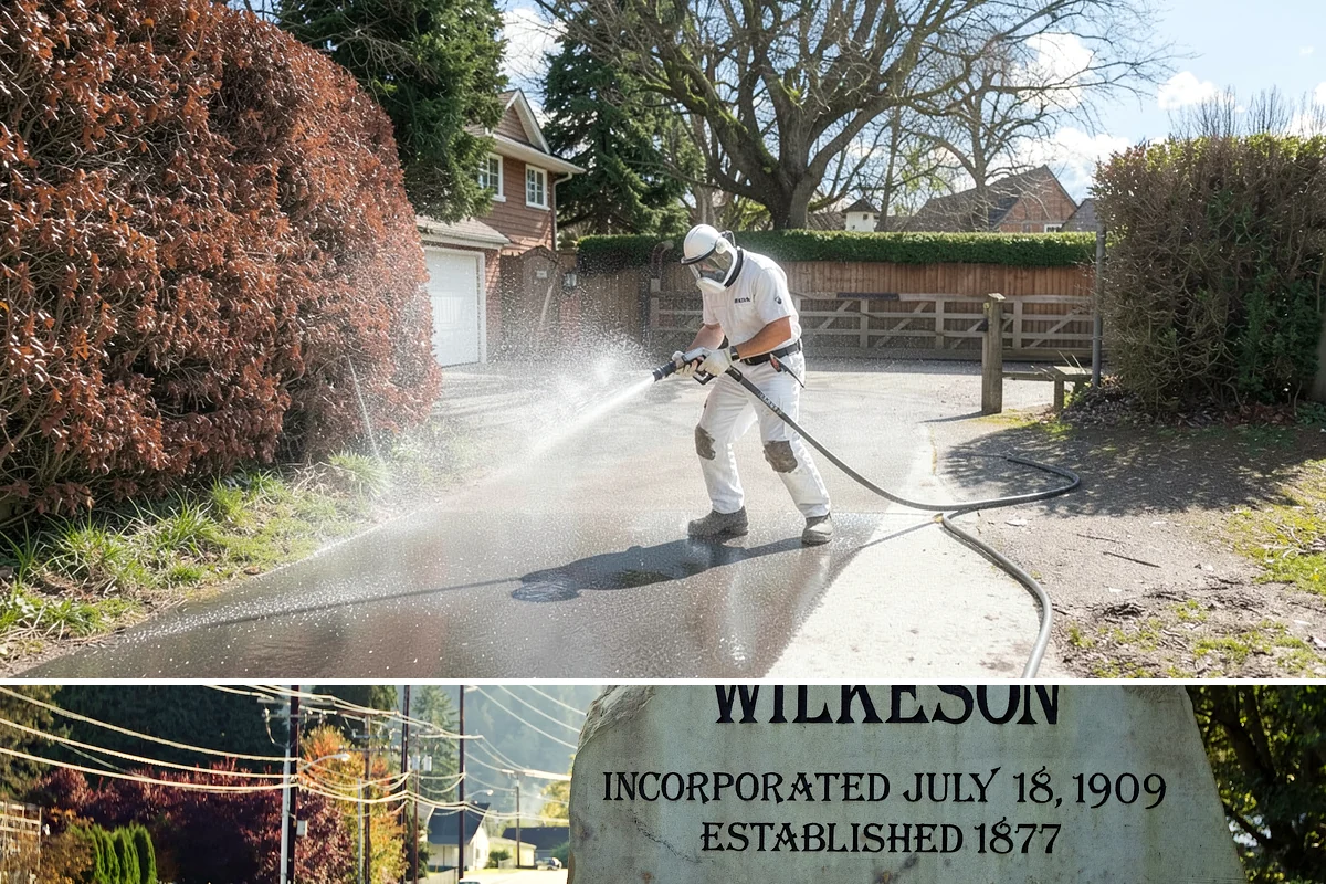 Concrete Pad Cleaning in Wilkeson, Pierce County, WA - These shaded pads benefit from a summer cleaning when reduced rainfall slows the moss that otherwise returns quickly.