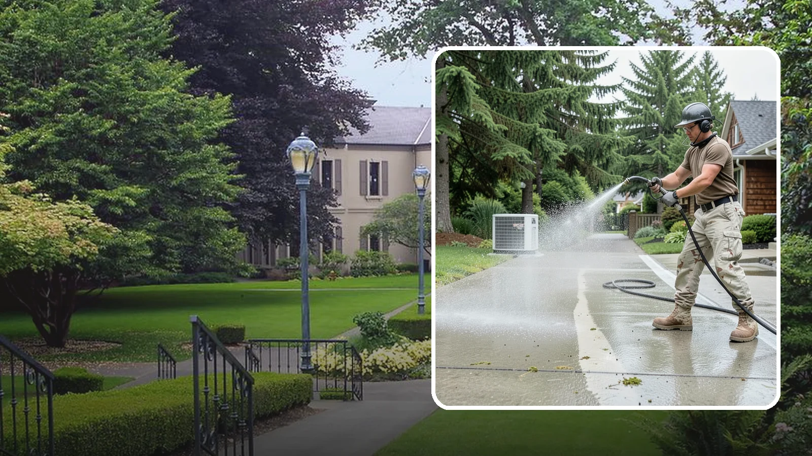 Concrete Pad Cleaning in Woodinville, King County, WA - Refresh AC pads, shed pads, and utility slabs that collect moss and debris in the damp Northwest climate.