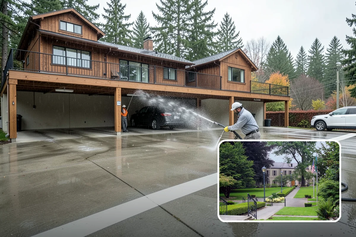 Concrete Pad Cleaning in Woodinville, King County, WA - Clears moss from low, shaded utility slabs