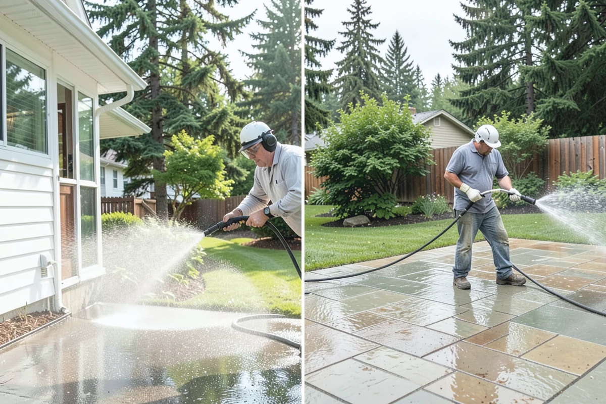 Concrete Pad Cleaning in Woodinville, King County, WA - Clear loose debris from and around the pad