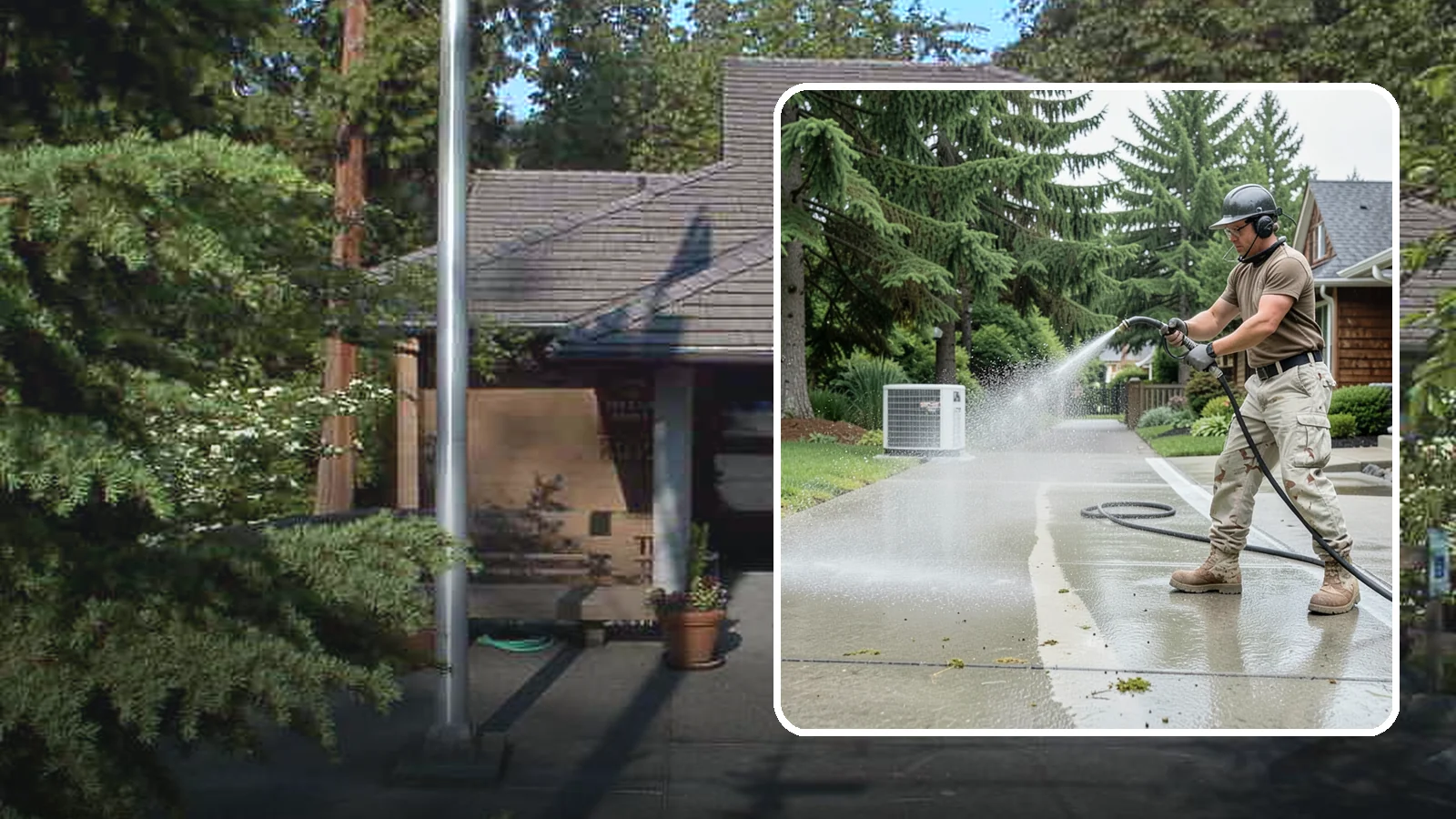 Concrete Pad Cleaning in Yarrow Point, King County, WA - Refresh AC pads, shed pads, and utility slabs that collect moss and debris in the damp Northwest climate.