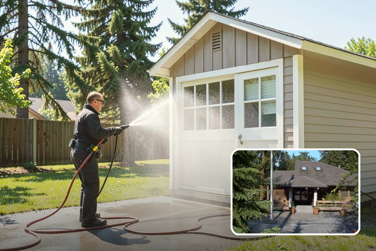 Concrete Pad Cleaning in Yarrow Point, King County, WA - Clears moss from low, shaded utility slabs