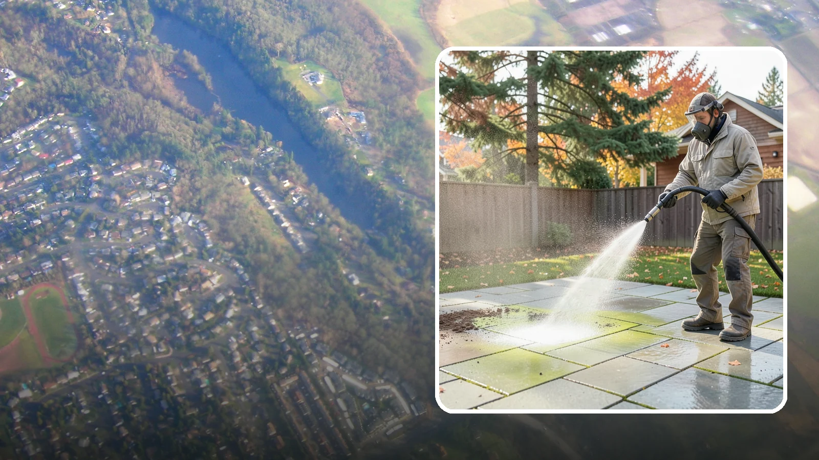 Concrete Patio Cleaning in Algona, King County, WA - Deep-clean concrete patios to lift the green algae haze that overcast Washington summers encourage.