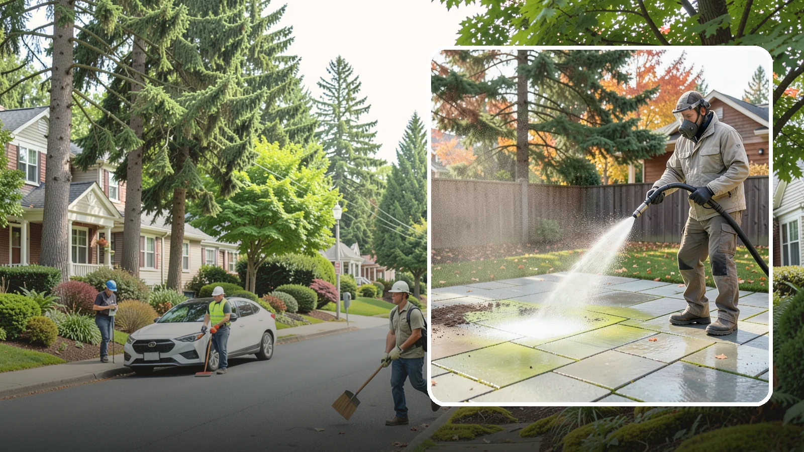 Concrete Patio Cleaning in Beaux Arts Village, King County, WA - Deep-clean concrete patios to lift the green algae haze that overcast Washington summers encourage.
