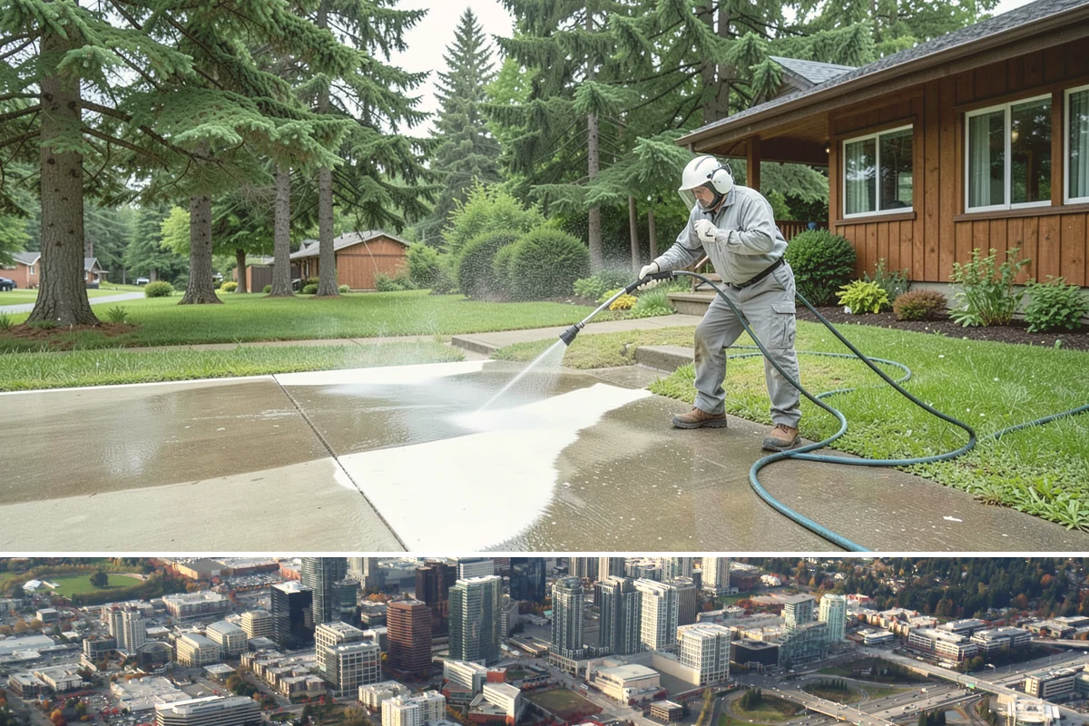 Concrete Patio Cleaning in Bellevue, King County, WA - Clean concrete patios in late spring so they are ready for peak Northwest patio season.