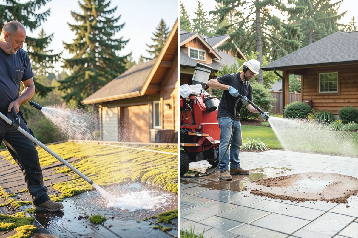 Concrete Patio Cleaning in Bonney Lake, Pierce County, WA - Move furniture and clear the slab of debris
