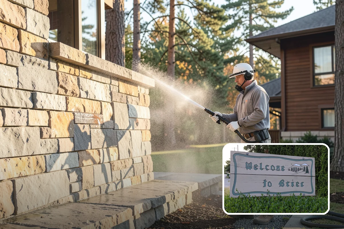 Concrete Patio Cleaning in Brier, Snohomish County, WA - Erases the green algae haze from the whole slab