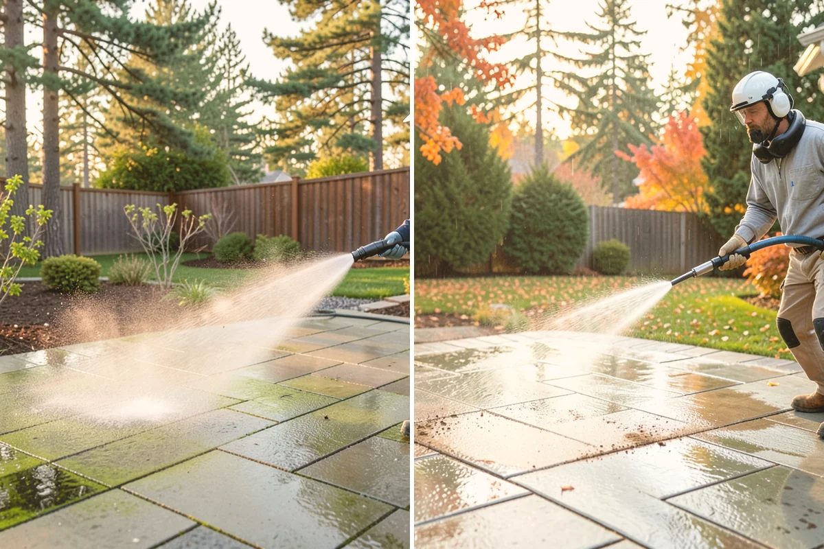 Concrete Patio Cleaning in Brier, Snohomish County, WA - Move furniture and clear the slab of debris