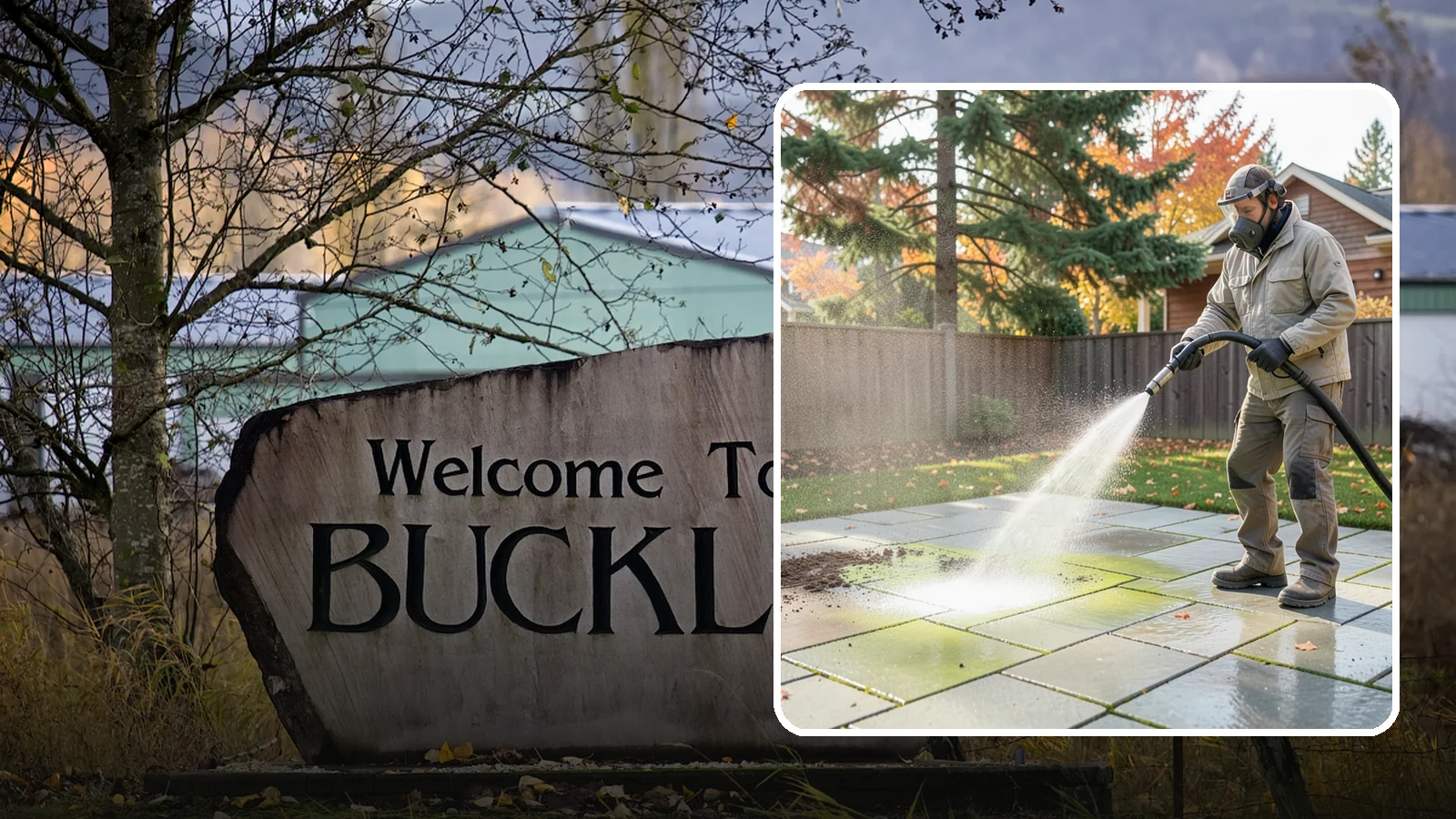 Concrete Patio Cleaning in Buckley, Pierce County, WA - Deep-clean concrete patios to lift the green algae haze that overcast Washington summers encourage.