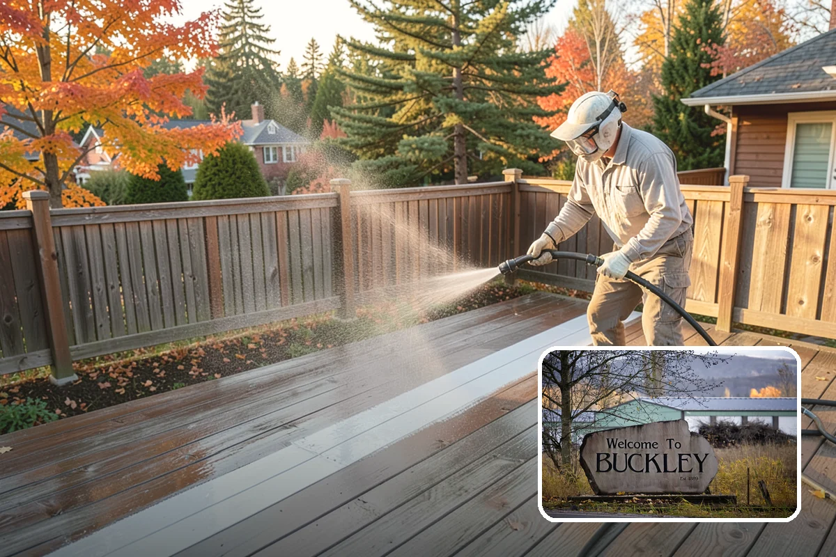 Concrete Patio Cleaning in Buckley, Pierce County, WA - Erases the green algae haze from the whole slab