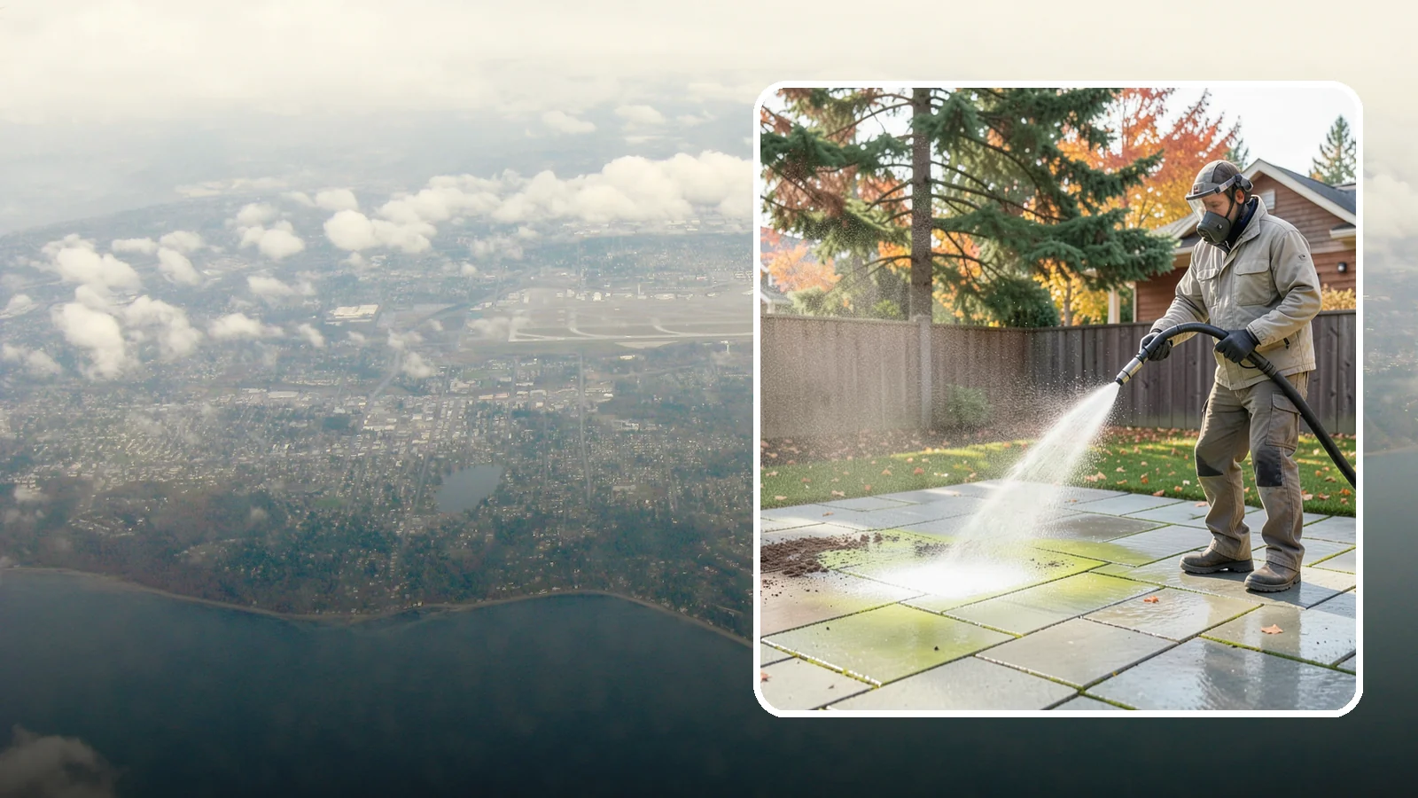 Concrete Patio Cleaning in Burien, King County, WA - Deep-clean concrete patios to lift the green algae haze that overcast Washington summers encourage.