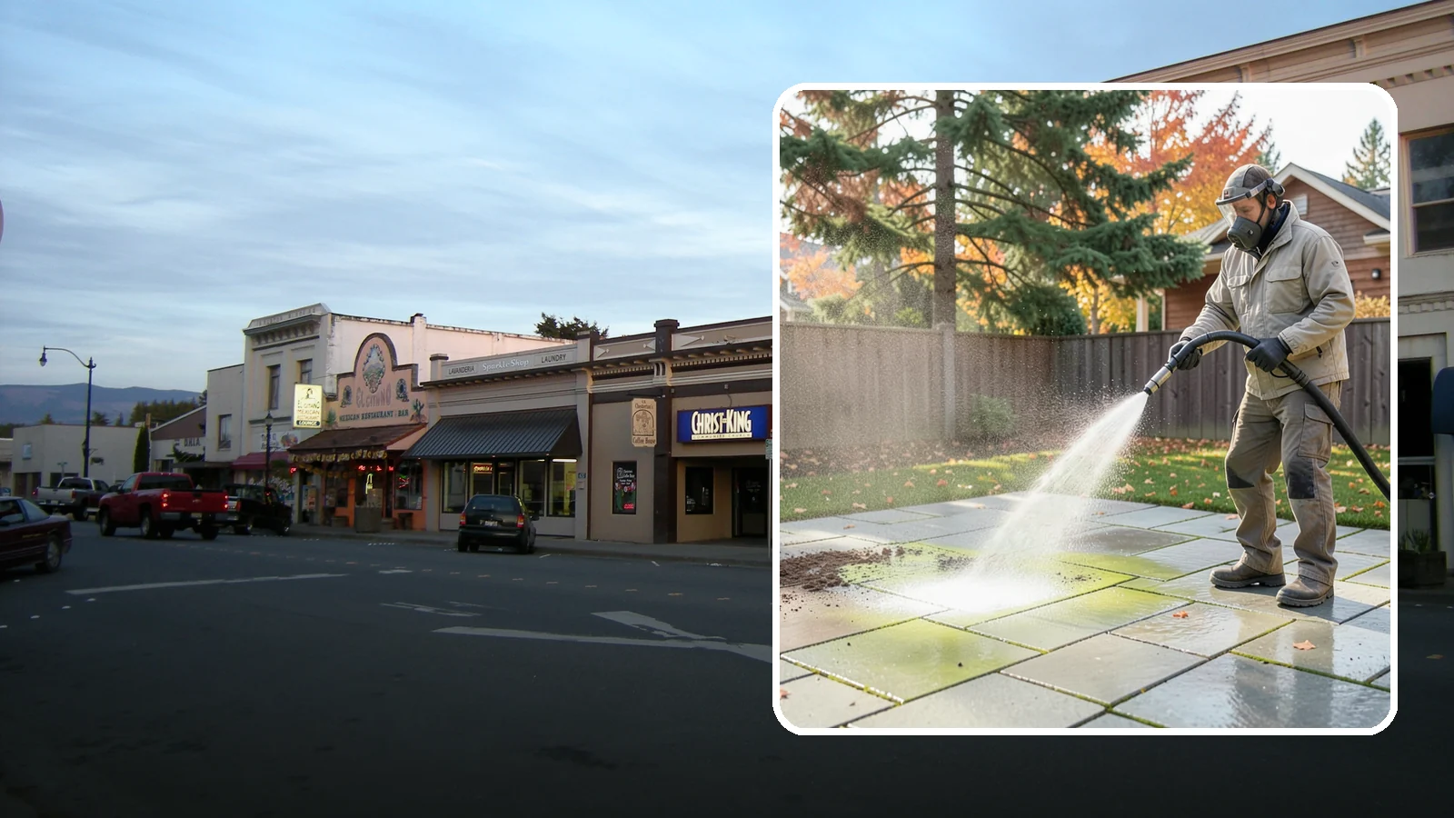 Concrete Patio Cleaning in Burlington, Skagit County, WA - Deep-clean concrete patios to lift the green algae haze that overcast Washington summers encourage.