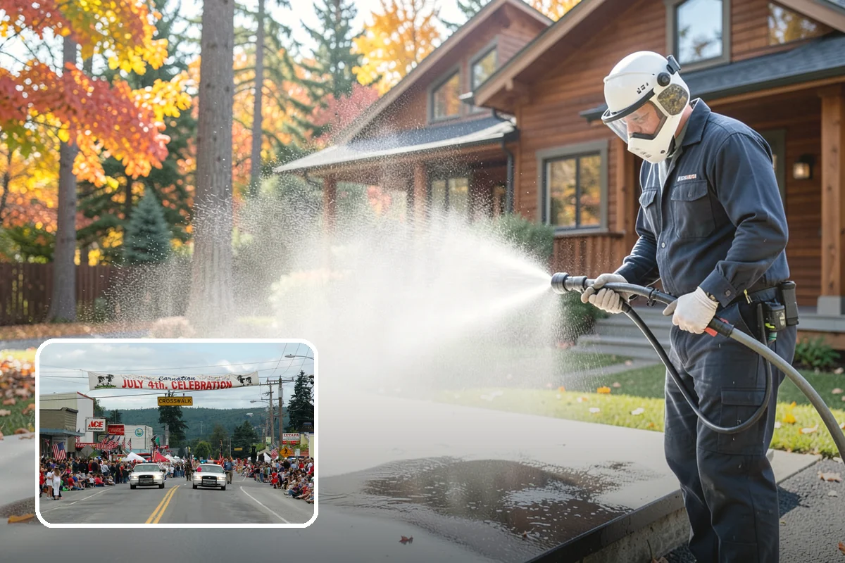 Concrete Patio Cleaning in Carnation, King County, WA - Erases the green algae haze from the whole slab