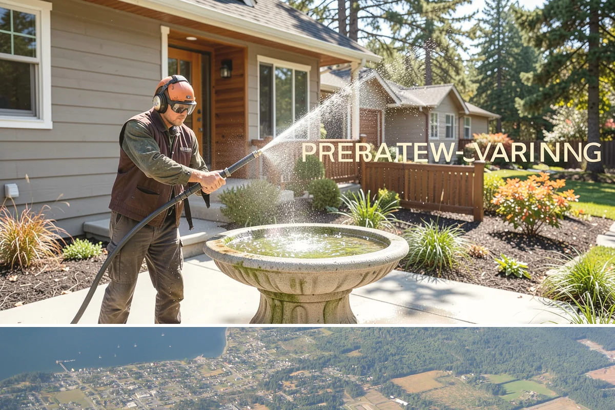 Concrete Patio Cleaning in Coupeville, Island County, WA - Clean concrete patios in late spring so they are ready for peak Northwest patio season.