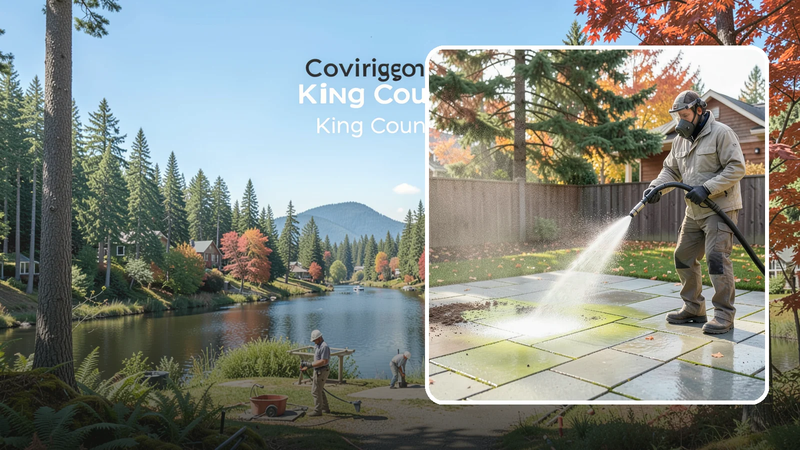 Concrete Patio Cleaning in Covington, King County, WA - Deep-clean concrete patios to lift the green algae haze that overcast Washington summers encourage.