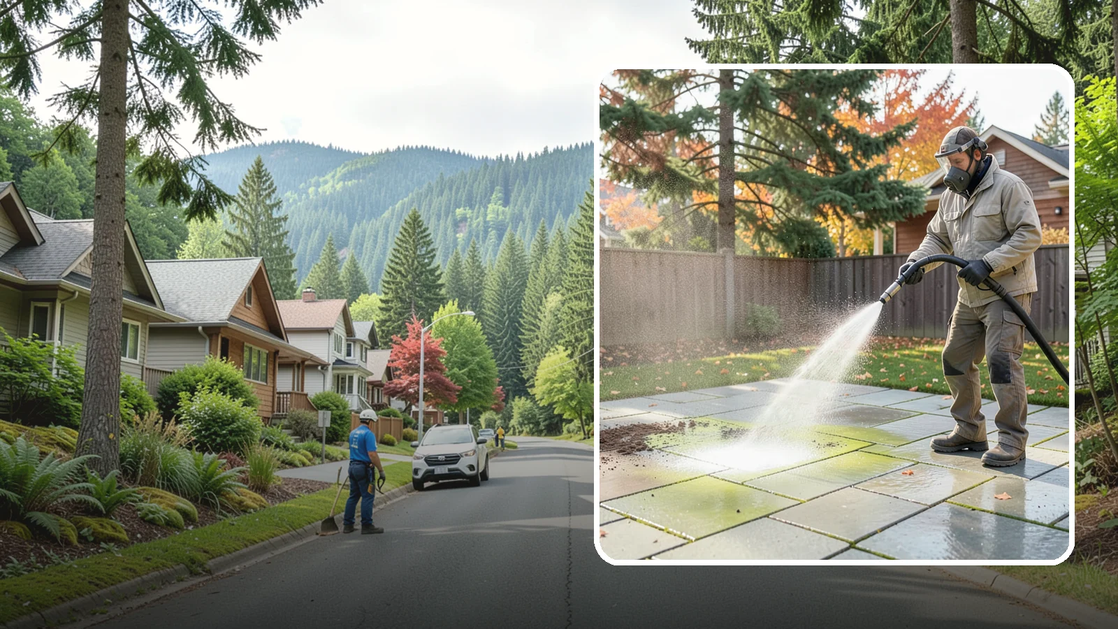 Concrete Patio Cleaning in Darrington, Snohomish County, WA - Deep-clean concrete patios to lift the green algae haze that overcast Washington summers encourage.