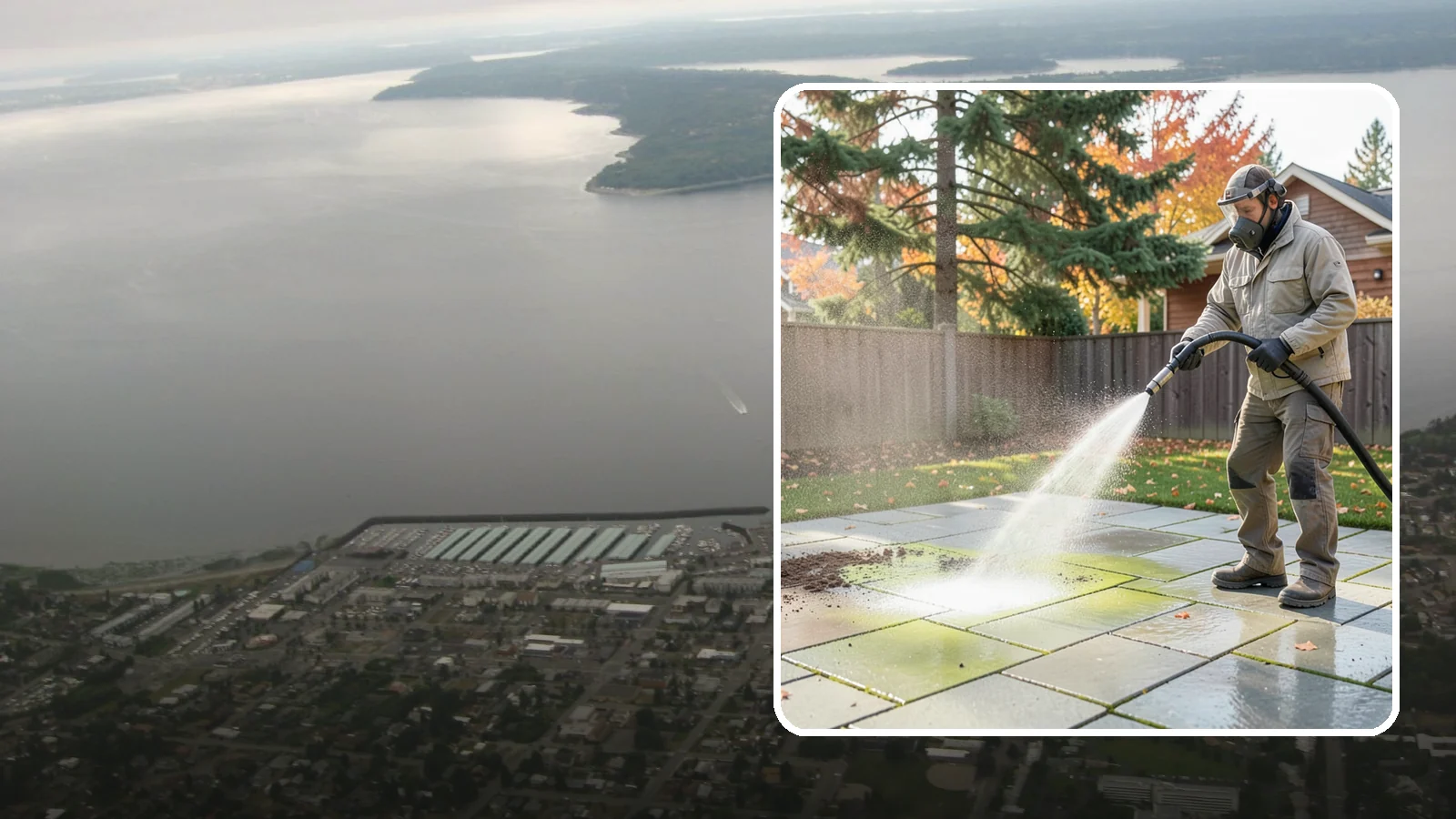 Concrete Patio Cleaning in Des Moines, King County, WA - Deep-clean concrete patios to lift the green algae haze that overcast Washington summers encourage.