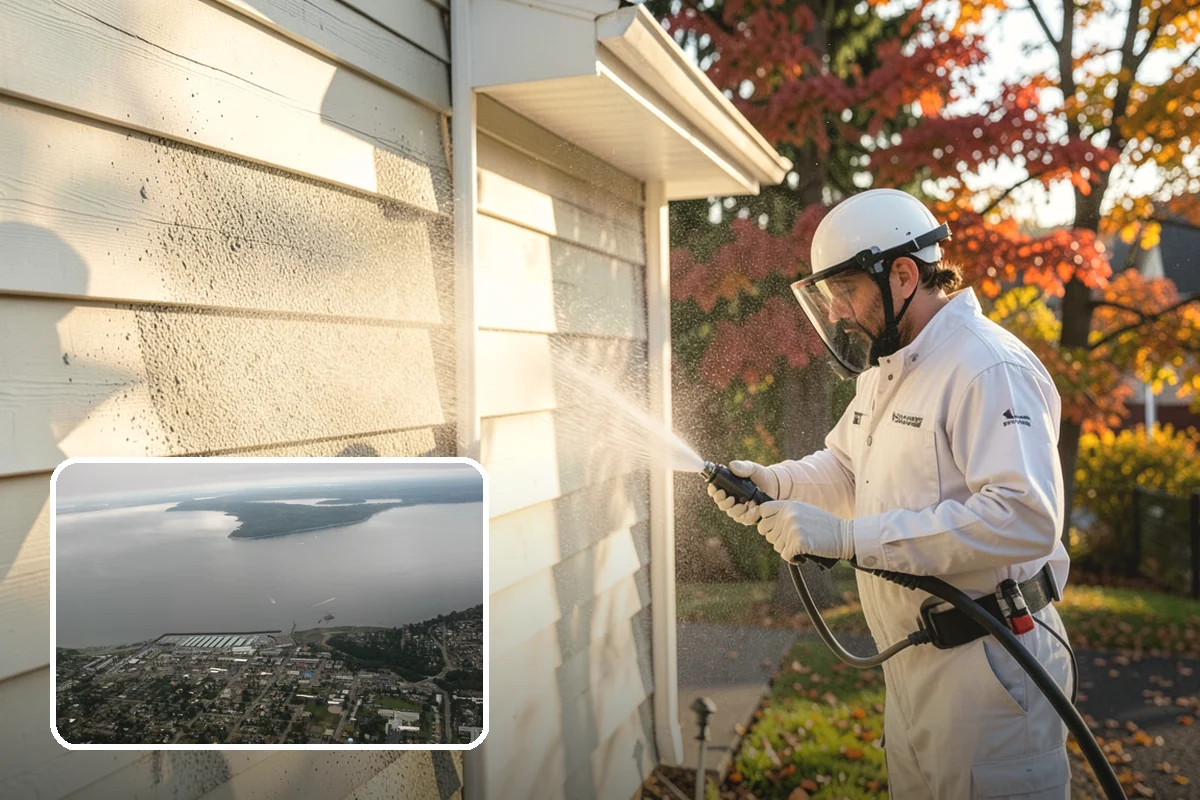 Concrete Patio Cleaning in Des Moines, King County, WA - Erases the green algae haze from the whole slab