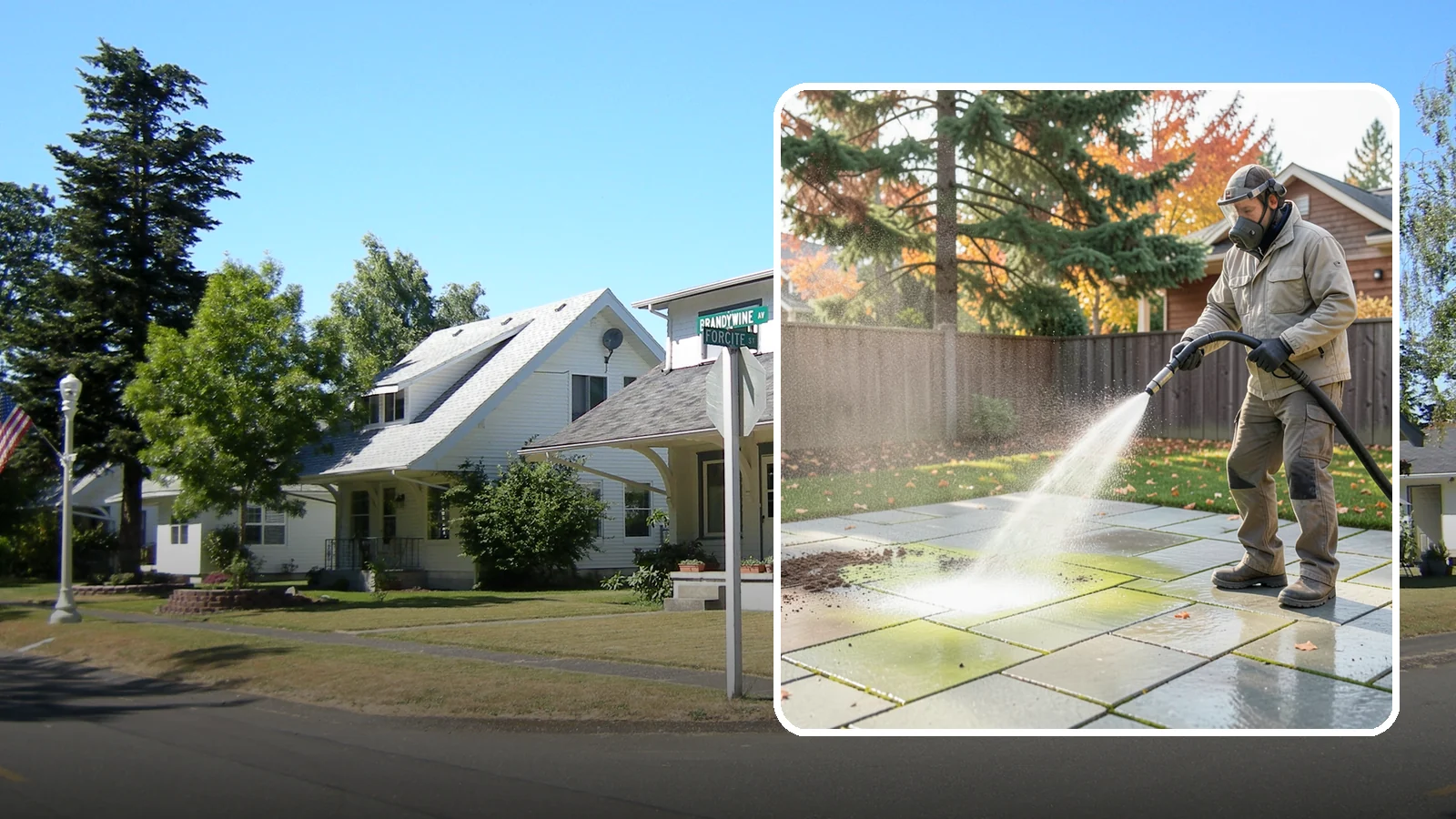 Concrete Patio Cleaning in DuPont, Pierce County, WA - Deep-clean concrete patios to lift the green algae haze that overcast Washington summers encourage.