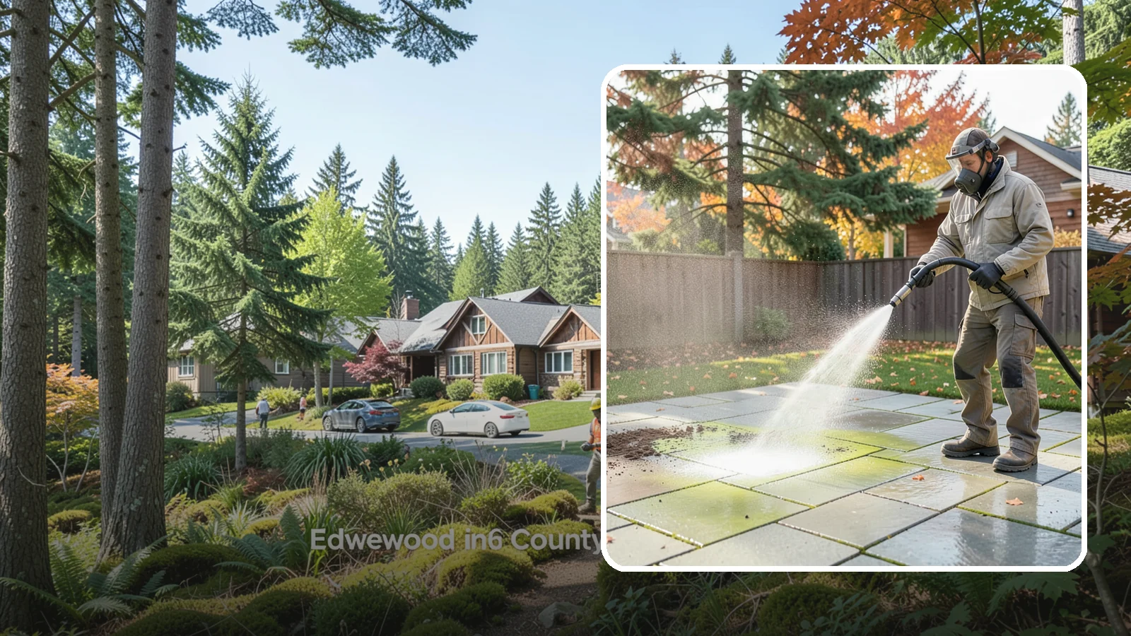 Concrete Patio Cleaning in Edgewood, Pierce County, WA - Deep-clean concrete patios to lift the green algae haze that overcast Washington summers encourage.