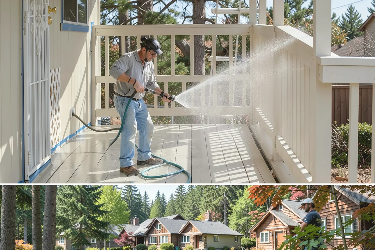 Concrete Patio Cleaning in Edgewood, Pierce County, WA - Clean concrete patios in late spring so they are ready for peak Northwest patio season.