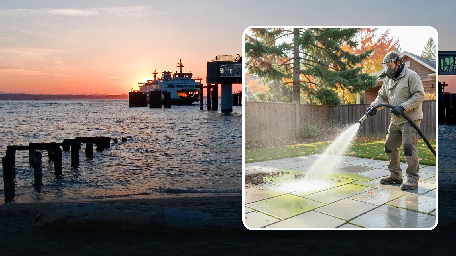 Concrete Patio Cleaning in Edmonds, Snohomish County, WA - Deep-clean concrete patios to lift the green algae haze that overcast Washington summers encourage.