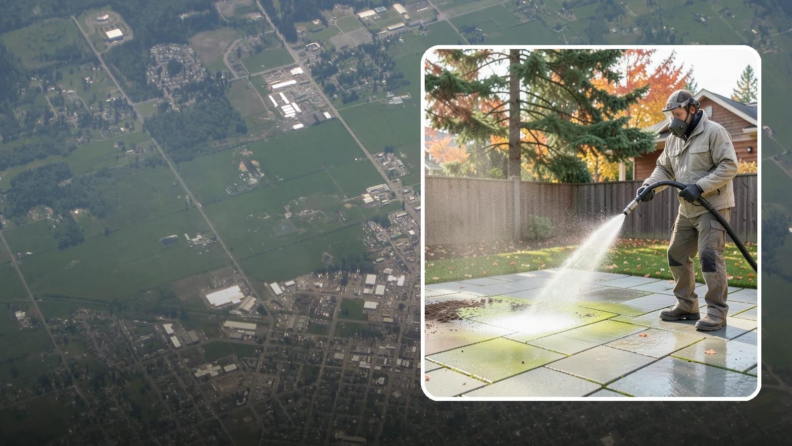 Concrete Patio Cleaning in Enumclaw, King County, WA - Deep-clean concrete patios to lift the green algae haze that overcast Washington summers encourage.