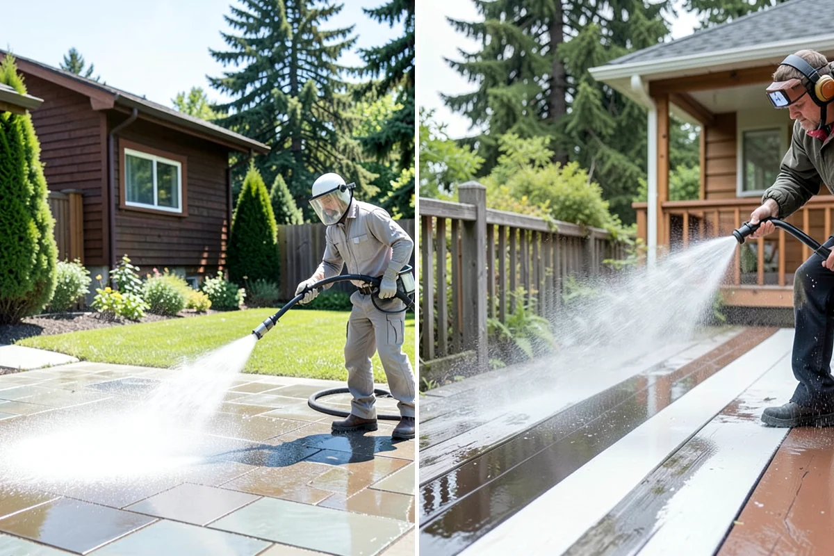 Concrete Patio Cleaning in Enumclaw, King County, WA - Move furniture and clear the slab of debris