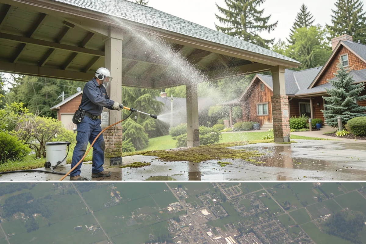 Concrete Patio Cleaning in Enumclaw, King County, WA - Clean concrete patios in late spring so they are ready for peak Northwest patio season.