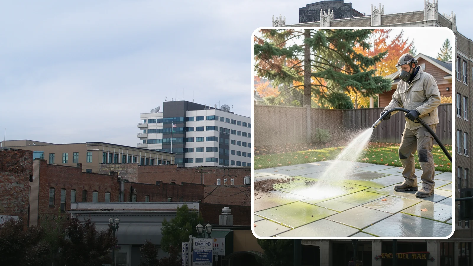 Concrete Patio Cleaning in Everett, Snohomish County, WA - Deep-clean concrete patios to lift the green algae haze that overcast Washington summers encourage.