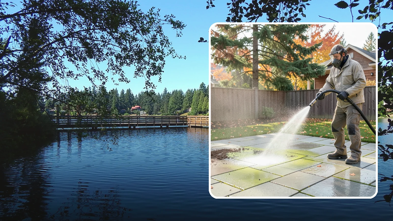 Concrete Patio Cleaning in Federal Way, King County, WA - Deep-clean concrete patios to lift the green algae haze that overcast Washington summers encourage.