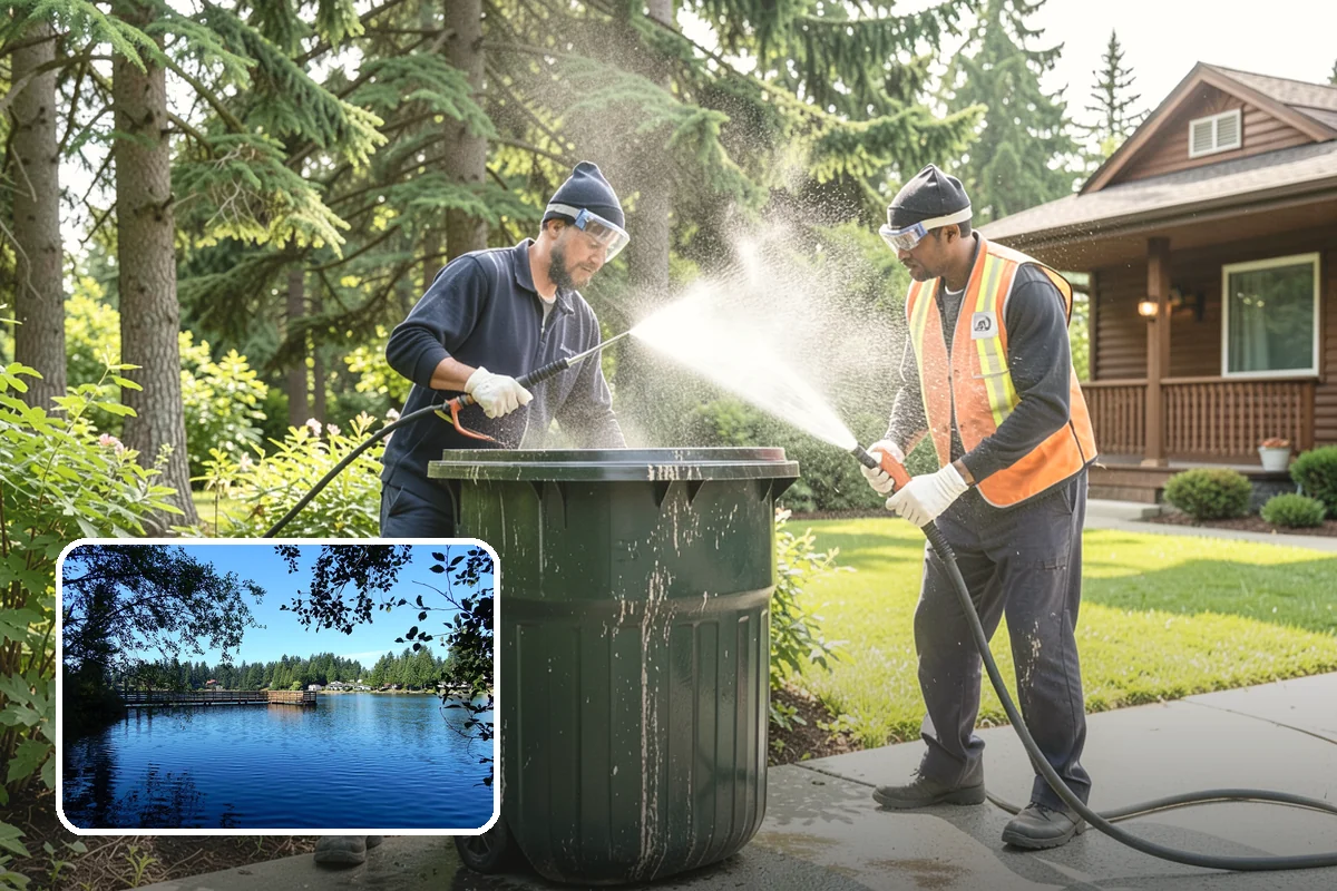 Concrete Patio Cleaning in Federal Way, King County, WA - Erases the green algae haze from the whole slab