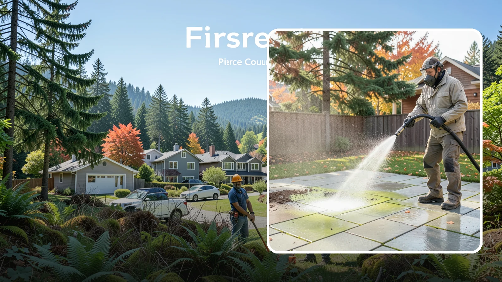 Concrete Patio Cleaning in Fircrest, Pierce County, WA - Deep-clean concrete patios to lift the green algae haze that overcast Washington summers encourage.