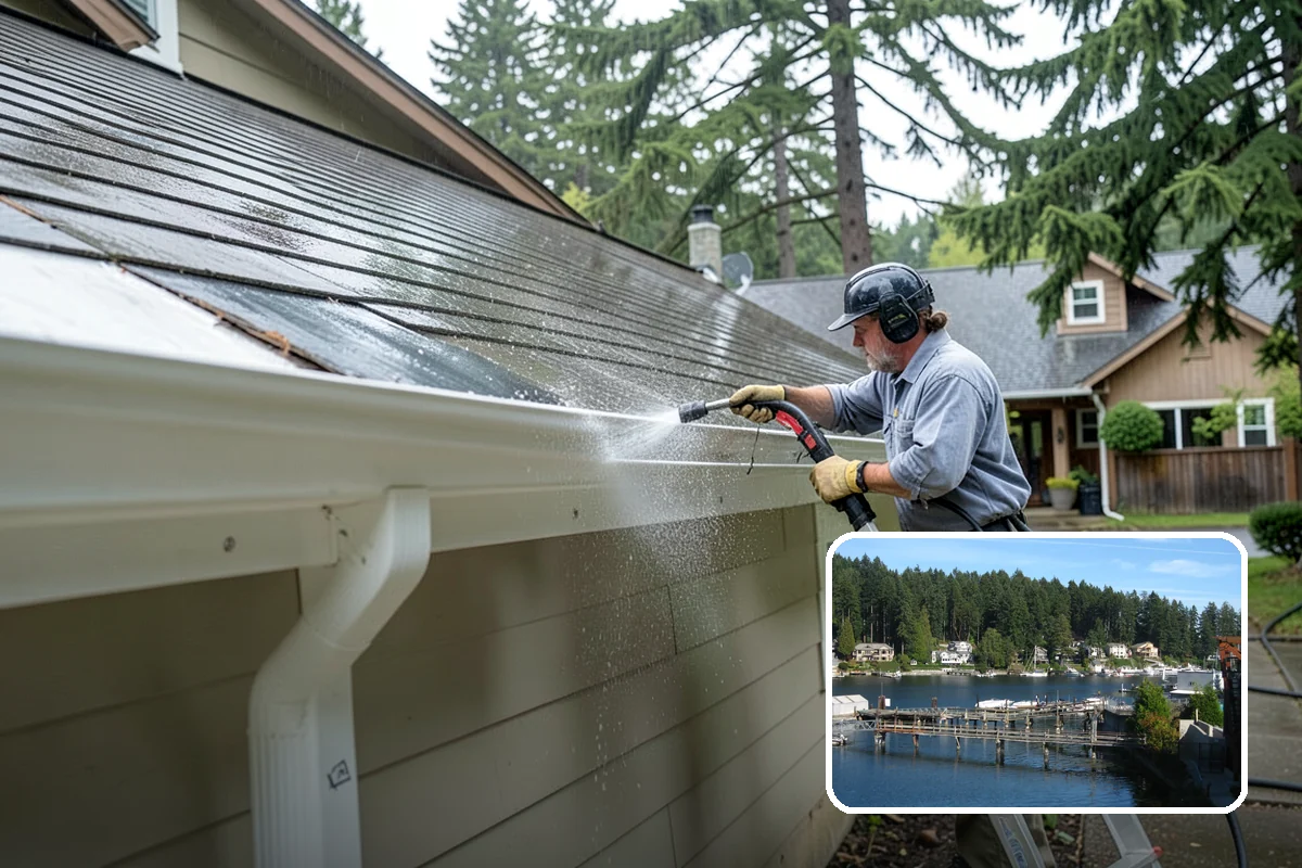 Concrete Patio Cleaning in Gig Harbor, Pierce County, WA - Erases the green algae haze from the whole slab