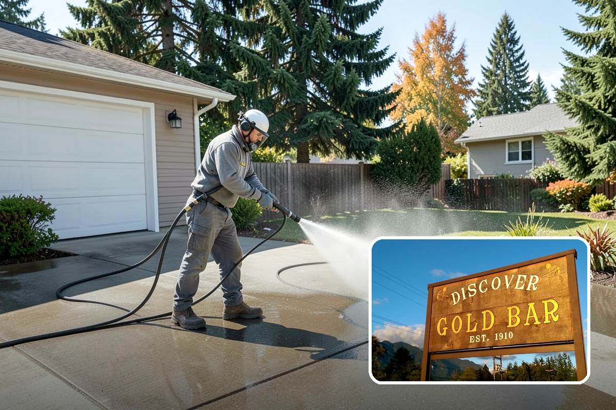Concrete Patio Cleaning in Gold Bar, Snohomish County, WA - Erases the green algae haze from the whole slab