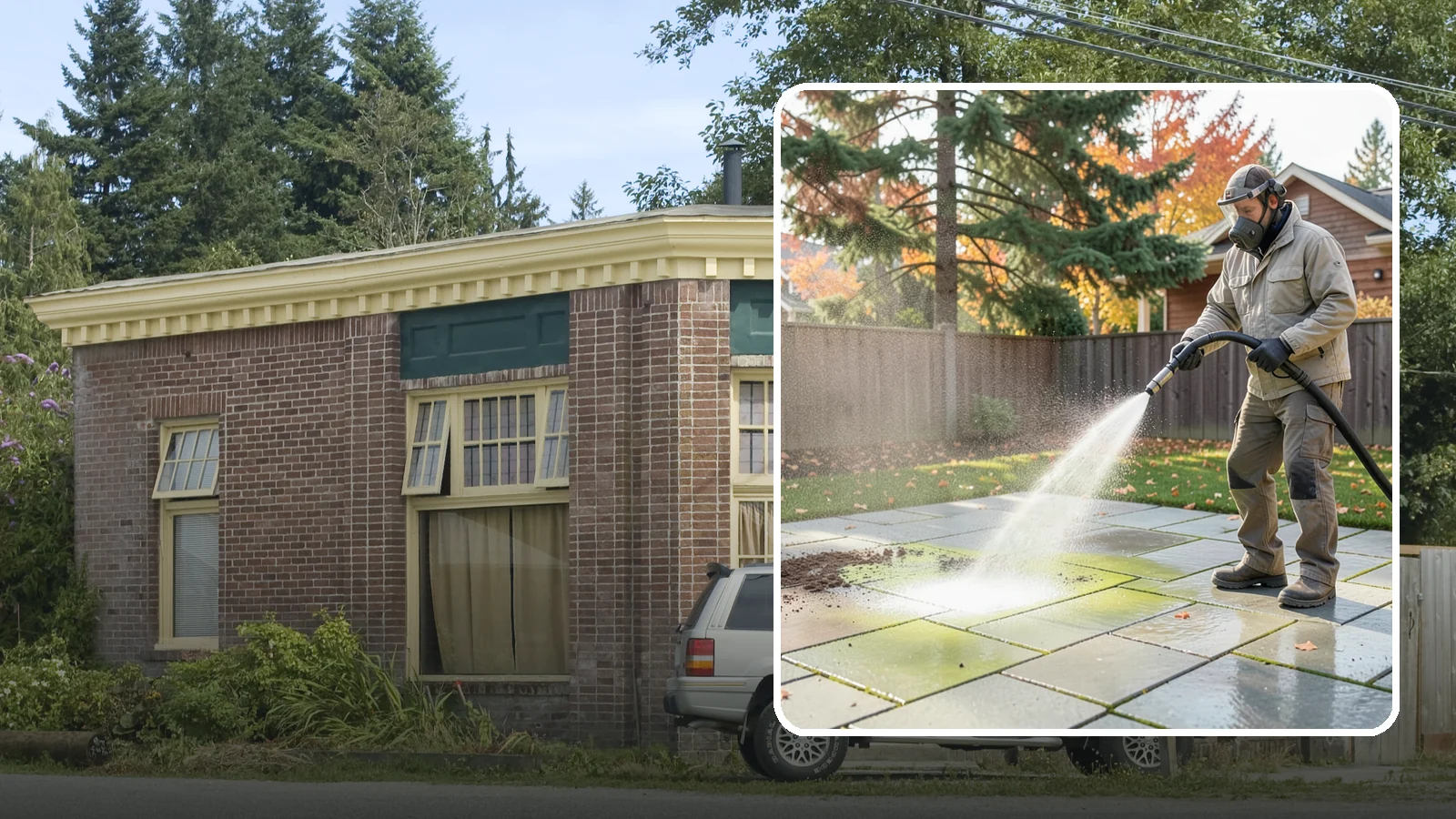 Concrete Patio Cleaning in Hamilton, Skagit County, WA - Deep-clean concrete patios to lift the green algae haze that overcast Washington summers encourage.