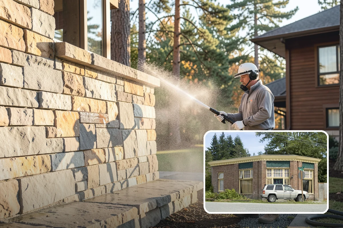 Concrete Patio Cleaning in Hamilton, Skagit County, WA - Erases the green algae haze from the whole slab