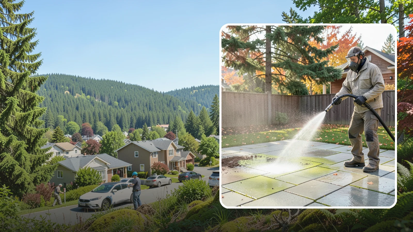 Concrete Patio Cleaning in Index, Snohomish County, WA - Deep-clean concrete patios to lift the green algae haze that overcast Washington summers encourage.
