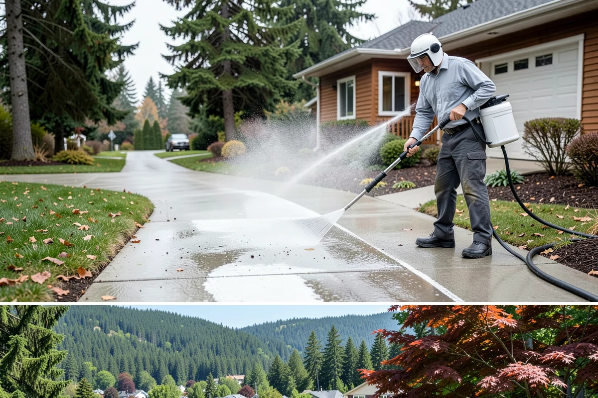 Concrete Patio Cleaning in Index, Snohomish County, WA - Clean concrete patios in late spring so they are ready for peak Northwest patio season.
