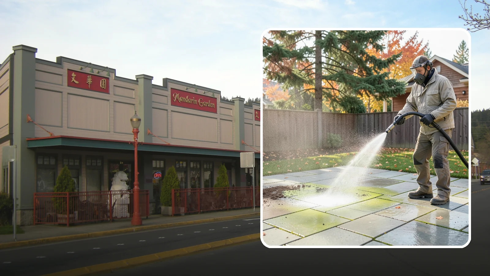 Concrete Patio Cleaning in Issaquah, King County, WA - Deep-clean concrete patios to lift the green algae haze that overcast Washington summers encourage.