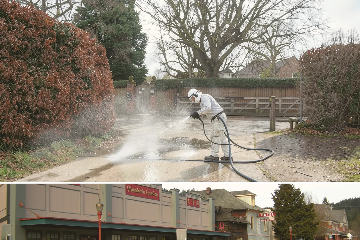 Concrete Patio Cleaning in Issaquah, King County, WA - Clean concrete patios in late spring so they are ready for peak Northwest patio season.