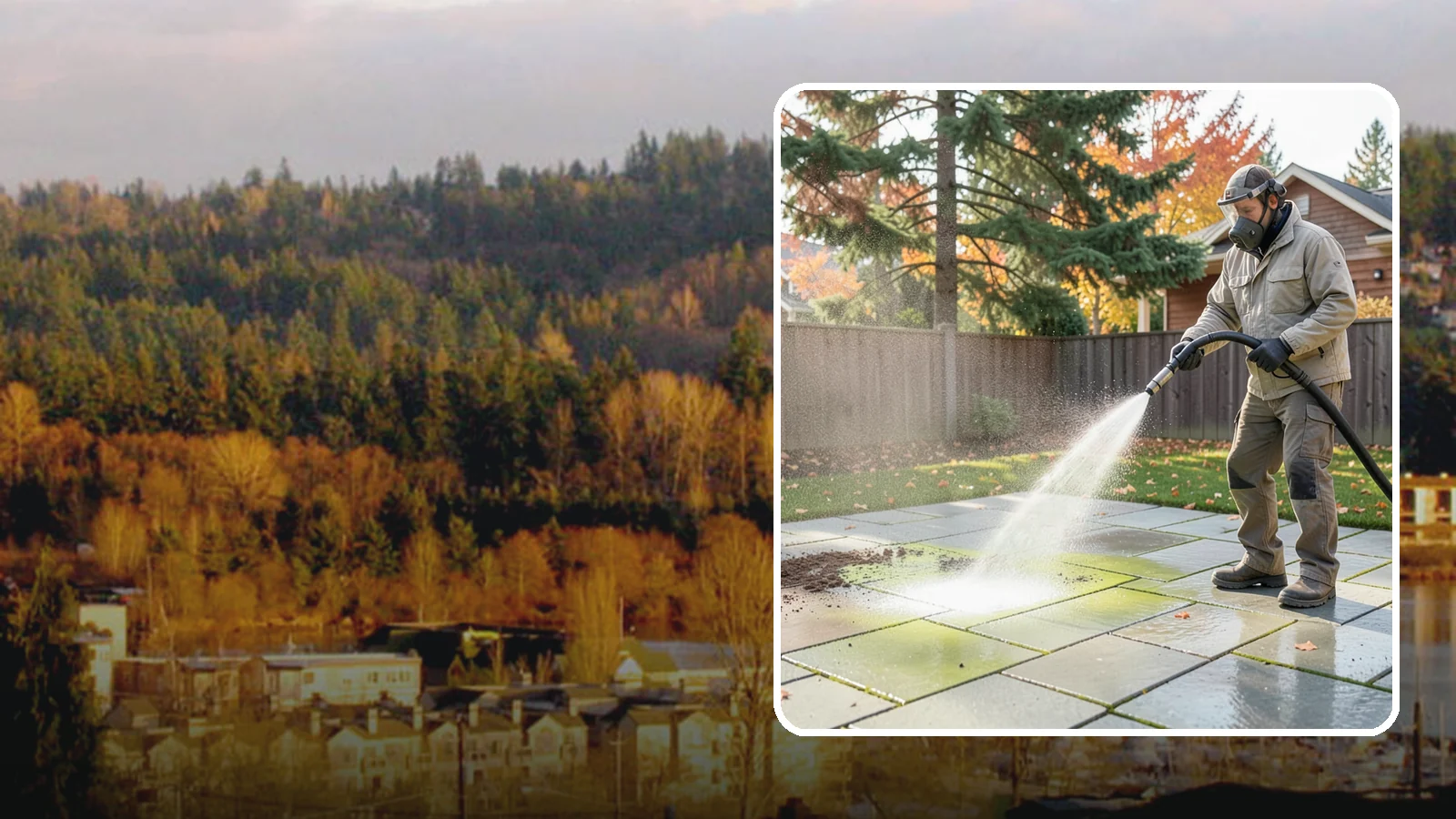 Concrete Patio Cleaning in Kenmore, King County, WA - Deep-clean concrete patios to lift the green algae haze that overcast Washington summers encourage.
