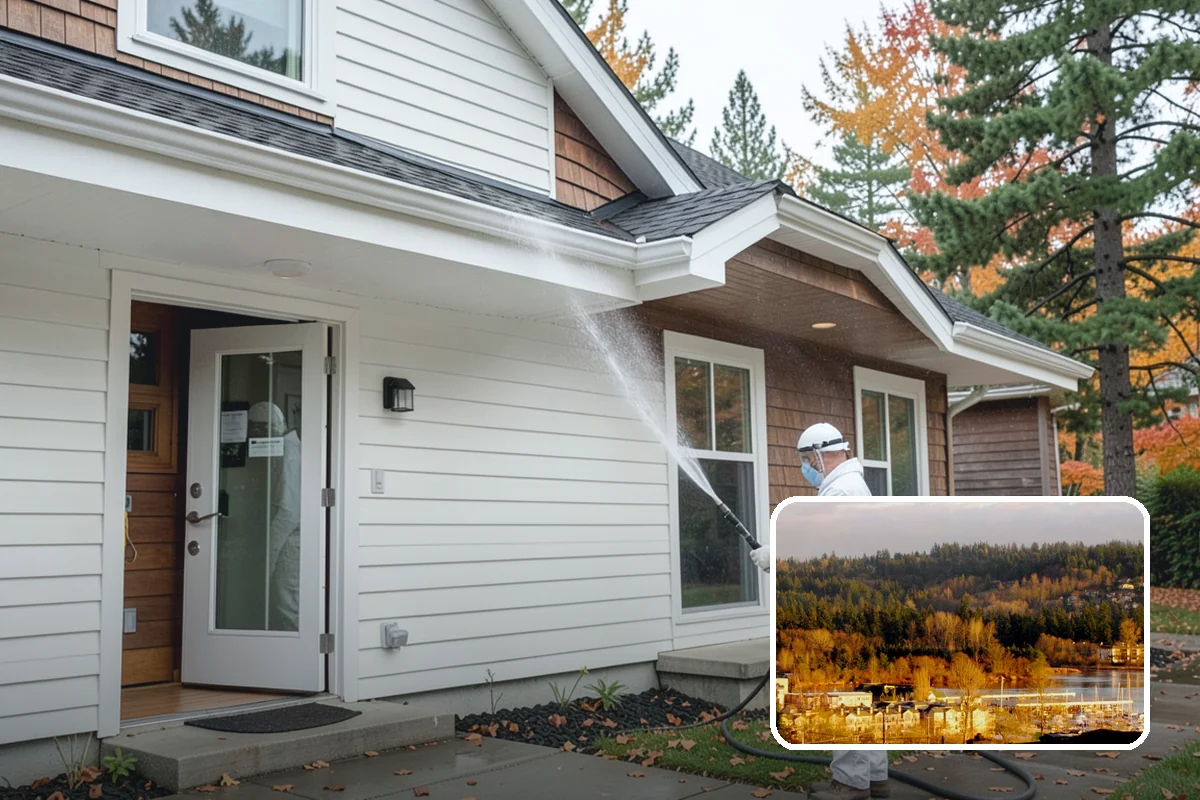 Concrete Patio Cleaning in Kenmore, King County, WA - Erases the green algae haze from the whole slab