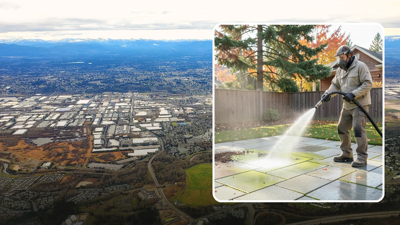Concrete Patio Cleaning in Kent, King County, WA - Deep-clean concrete patios to lift the green algae haze that overcast Washington summers encourage.