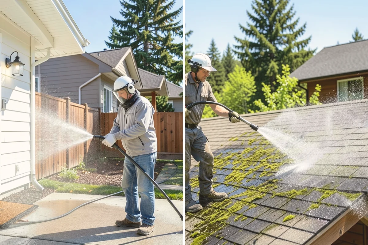 Concrete Patio Cleaning in Kent, King County, WA - Move furniture and clear the slab of debris